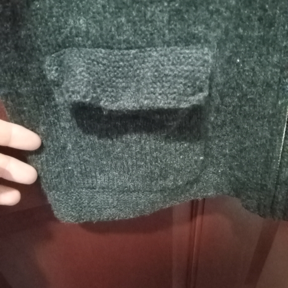 Lands End 100% lamb's wool dark gray full zip sweater size 10/12 M - Picture 4 of 9